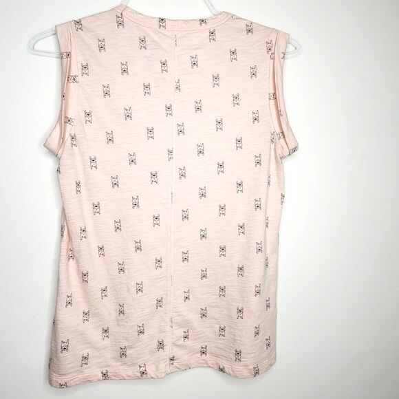 Banana Republic French Bulldog Malibu Tee Sz. S Pink Dog Print Sleeveless Top - Picture 3 of 8